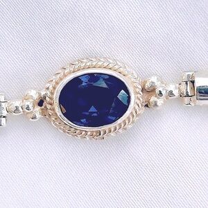 Blue Sapphire 925 Sterling Silver Chain Bracelet.